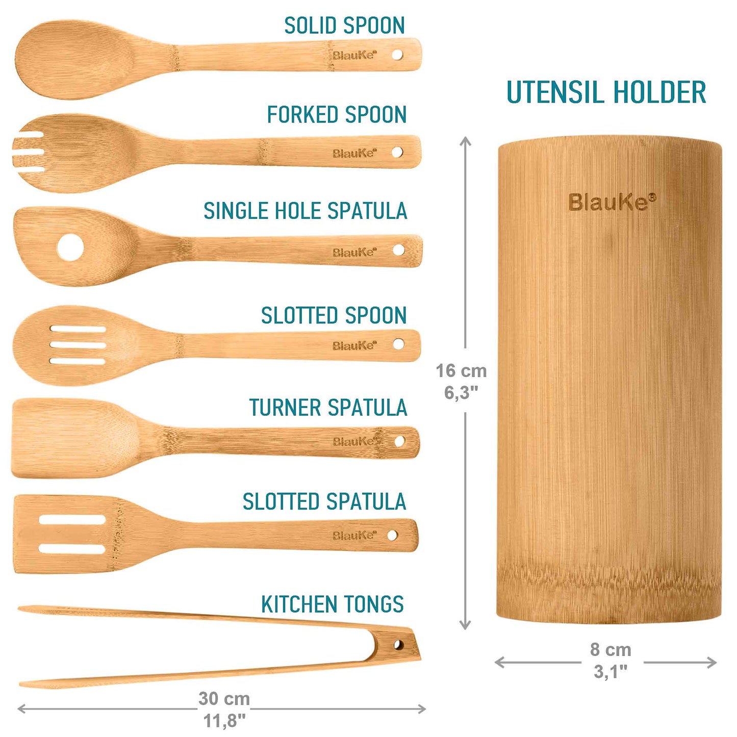 Premium Bamboo Kitchen Utensils Set (8-Piece) – Eco-Friendly Wooden Cooking Tools with Holder - NovaShop