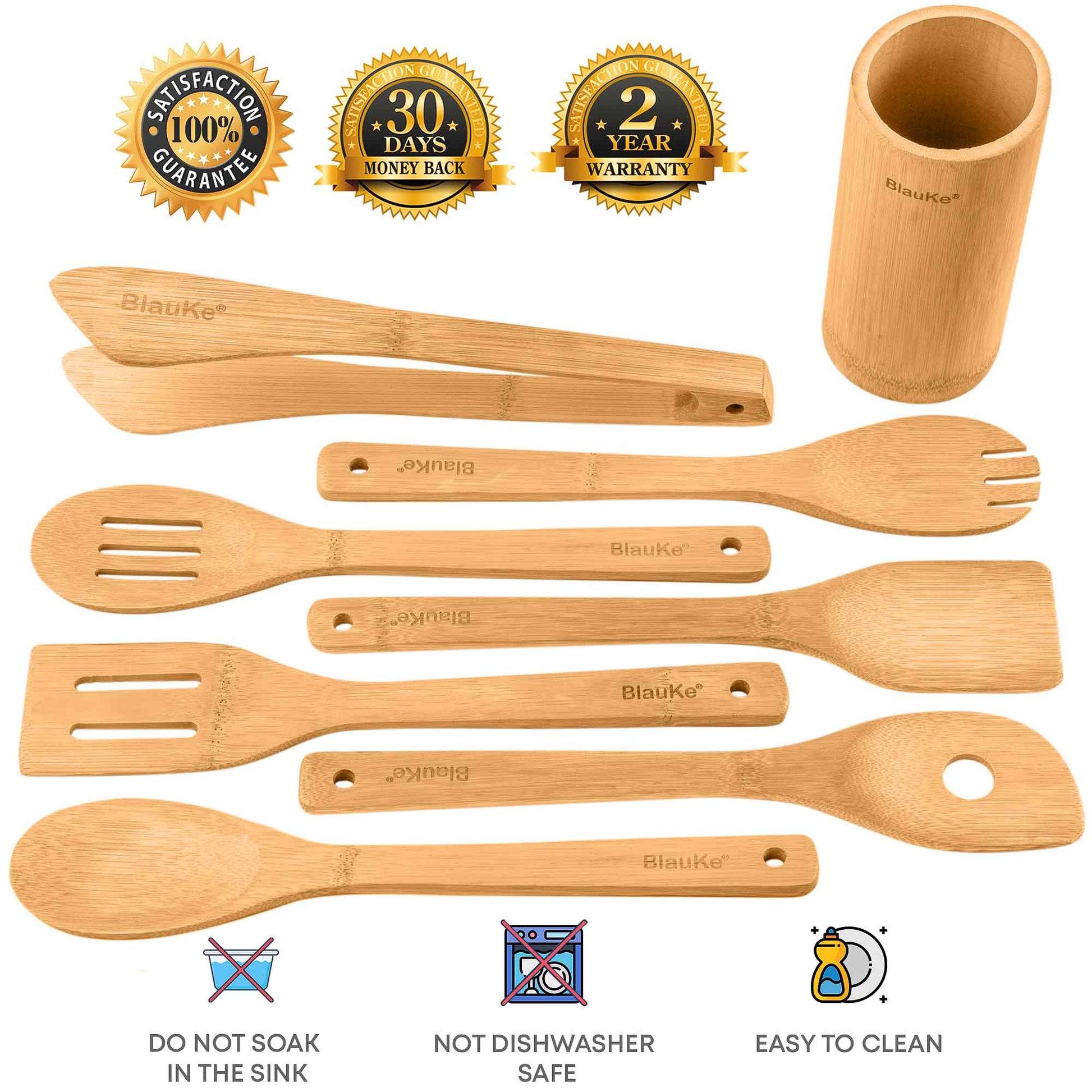 Premium Bamboo Kitchen Utensils Set (8-Piece) – Eco-Friendly Wooden Cooking Tools with Holder - NovaShop