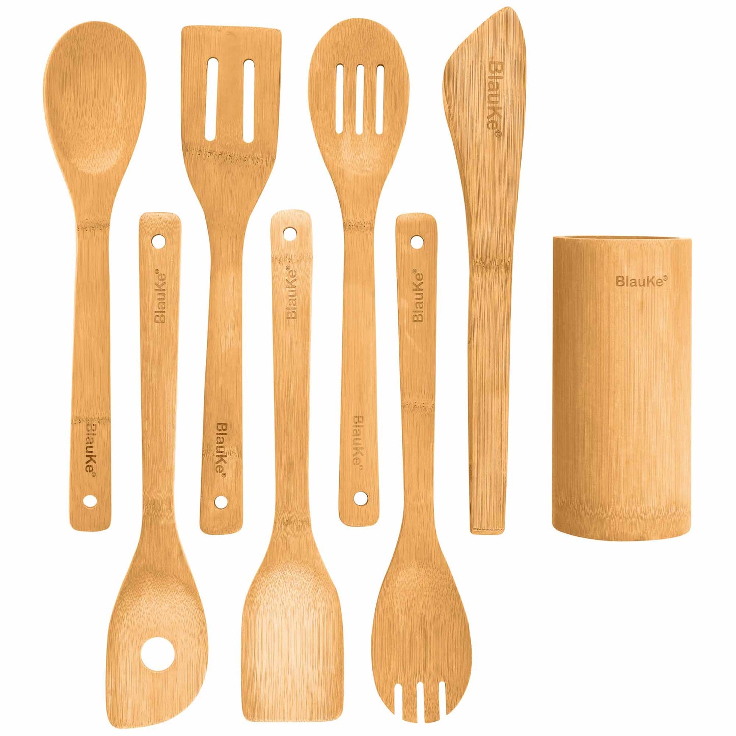 Premium Bamboo Kitchen Utensils Set (8-Piece) – Eco-Friendly Wooden Cooking Tools with Holder - NovaShop