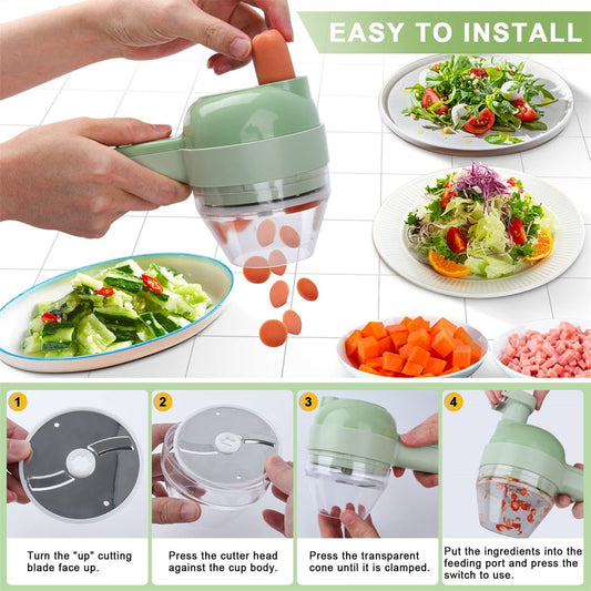 Portable Handheld 4-in-1 Electric Vegetable Slicer – Efficient, Easy-to-Use Kitchen Tool - NovaShop