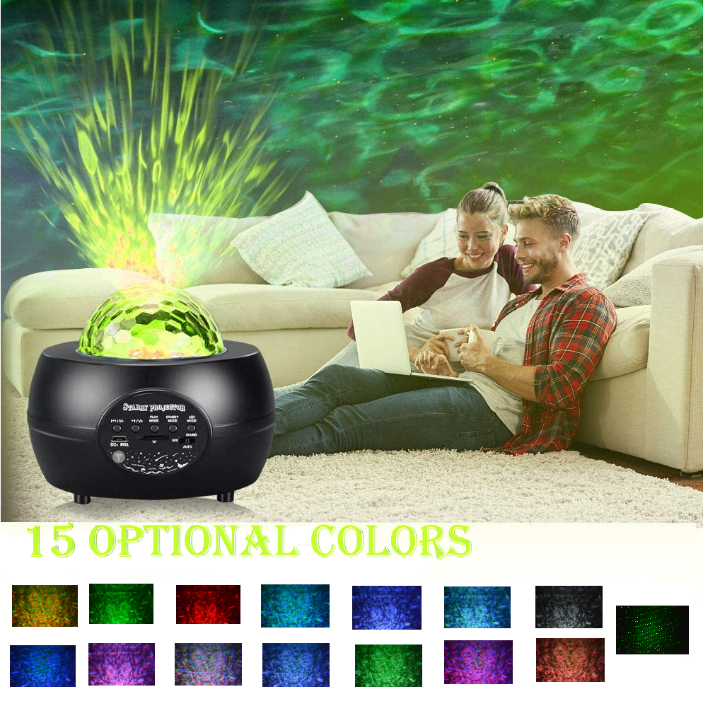 LED Starry Sky Projector Night Light with Bluetooth Wireless Speaker - 15 Water Patterns & Green Laser Effects - NovaShop