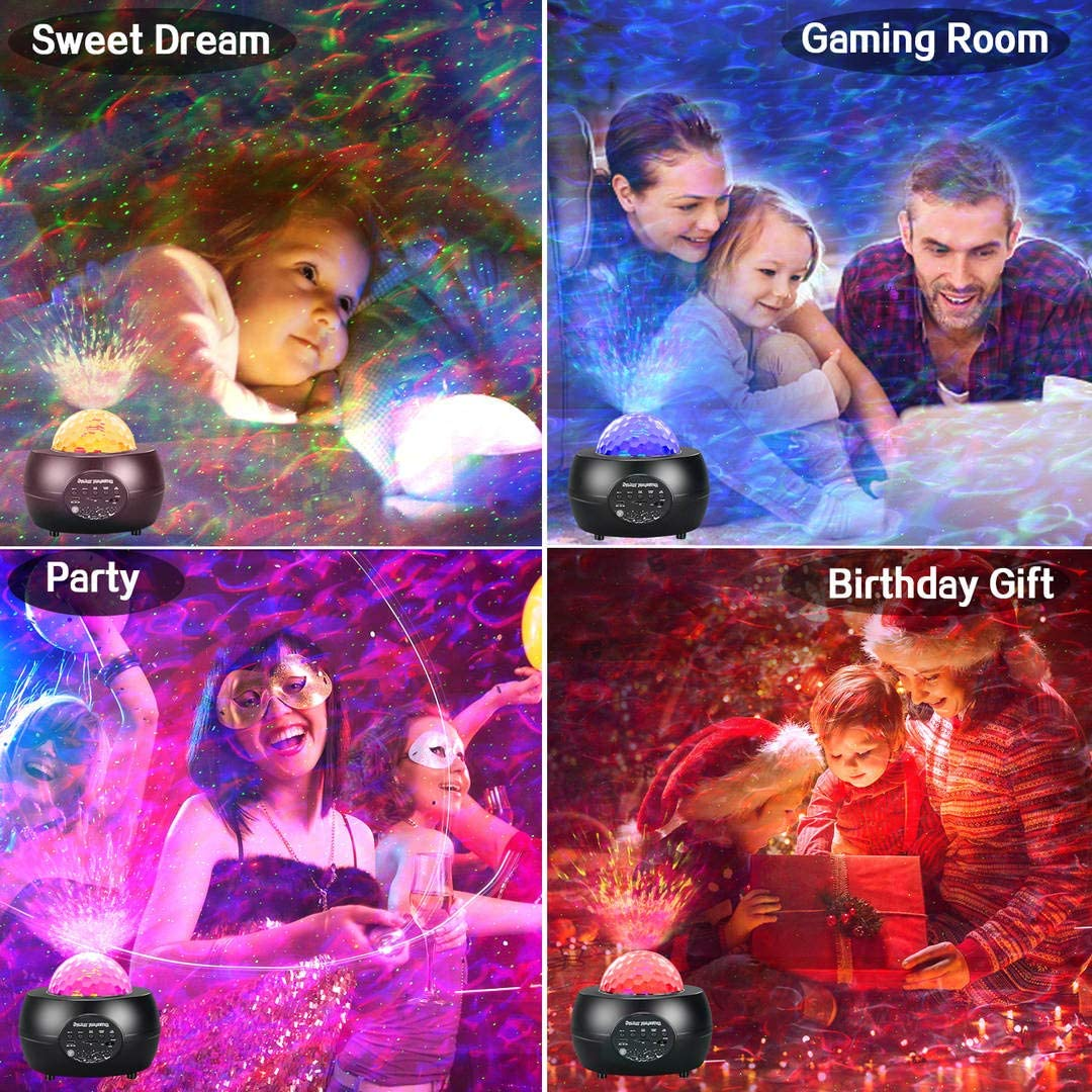 LED Starry Sky Projector Night Light with Bluetooth Wireless Speaker - 15 Water Patterns & Green Laser Effects - NovaShop